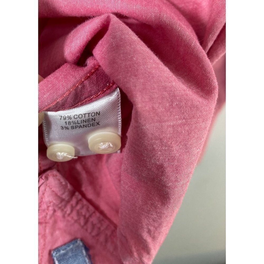 Mens Peter Millar Long Sleeve Button Cotton Linen Spandex Shirt Pink 2XL - Picture 6 of 6